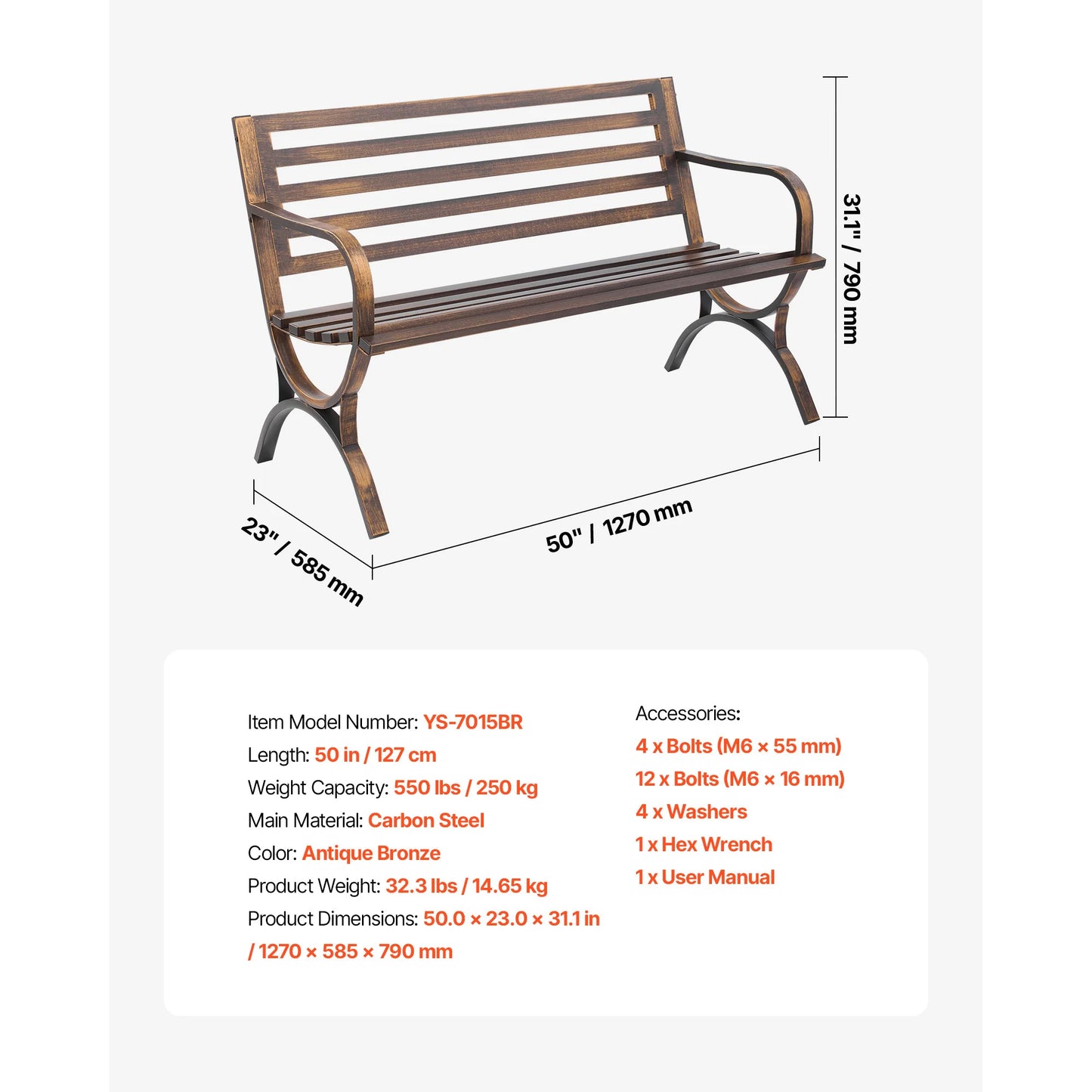 SucceBuy Outdoor Bench Wood And Metal Garden Bench