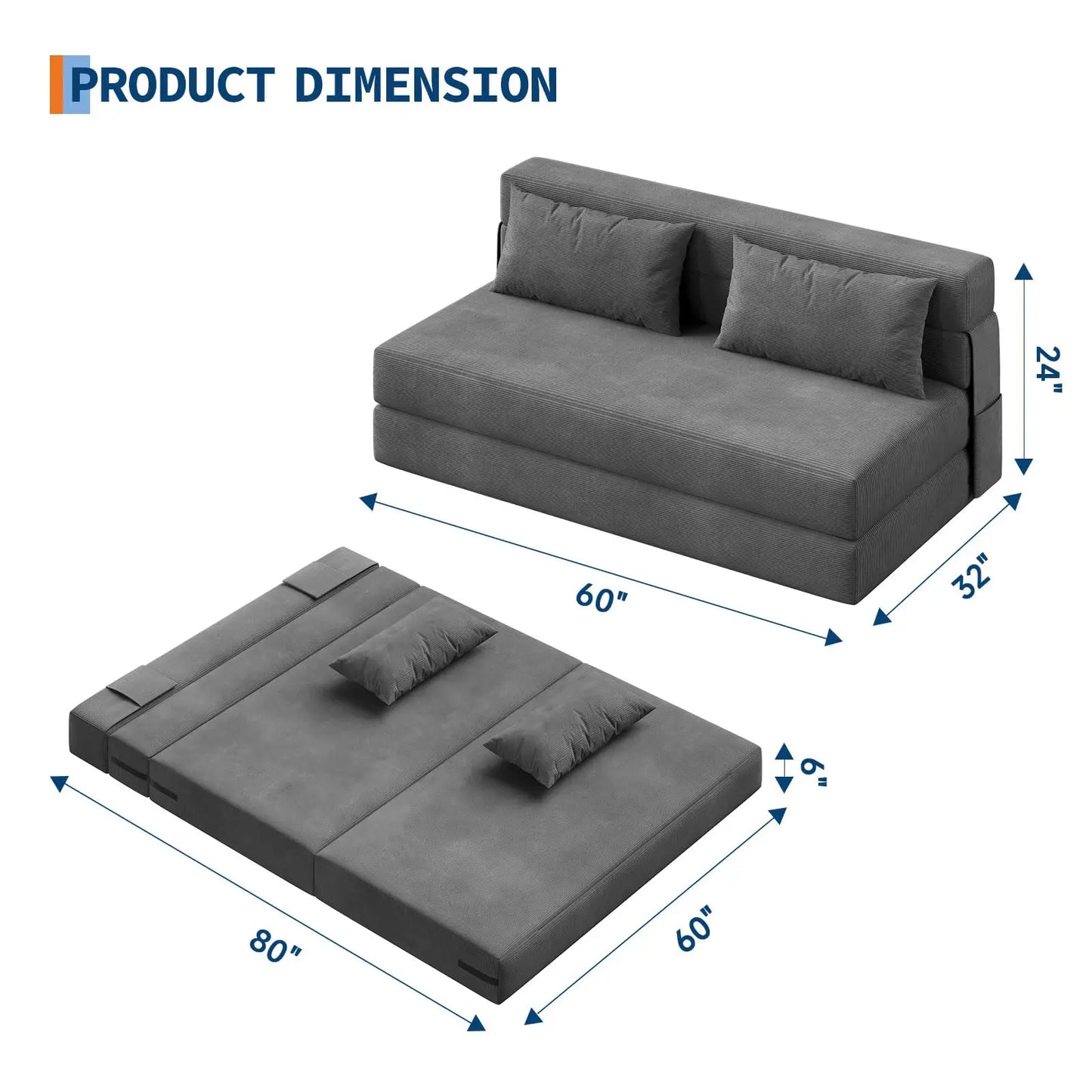 HobbyLane 4-in-1 Folding Sofa Bed With Pillow