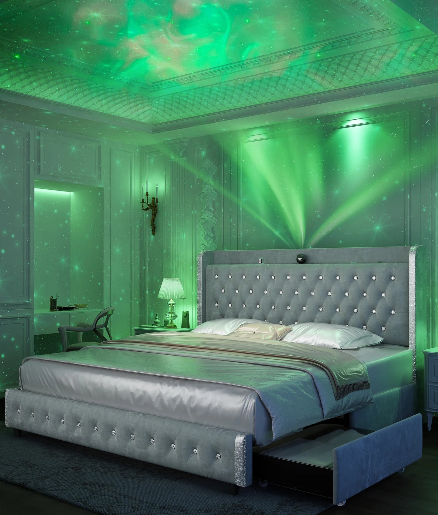 GEGOFORU Queen LED Bed Frame With Galaxy Projector Bluetooth