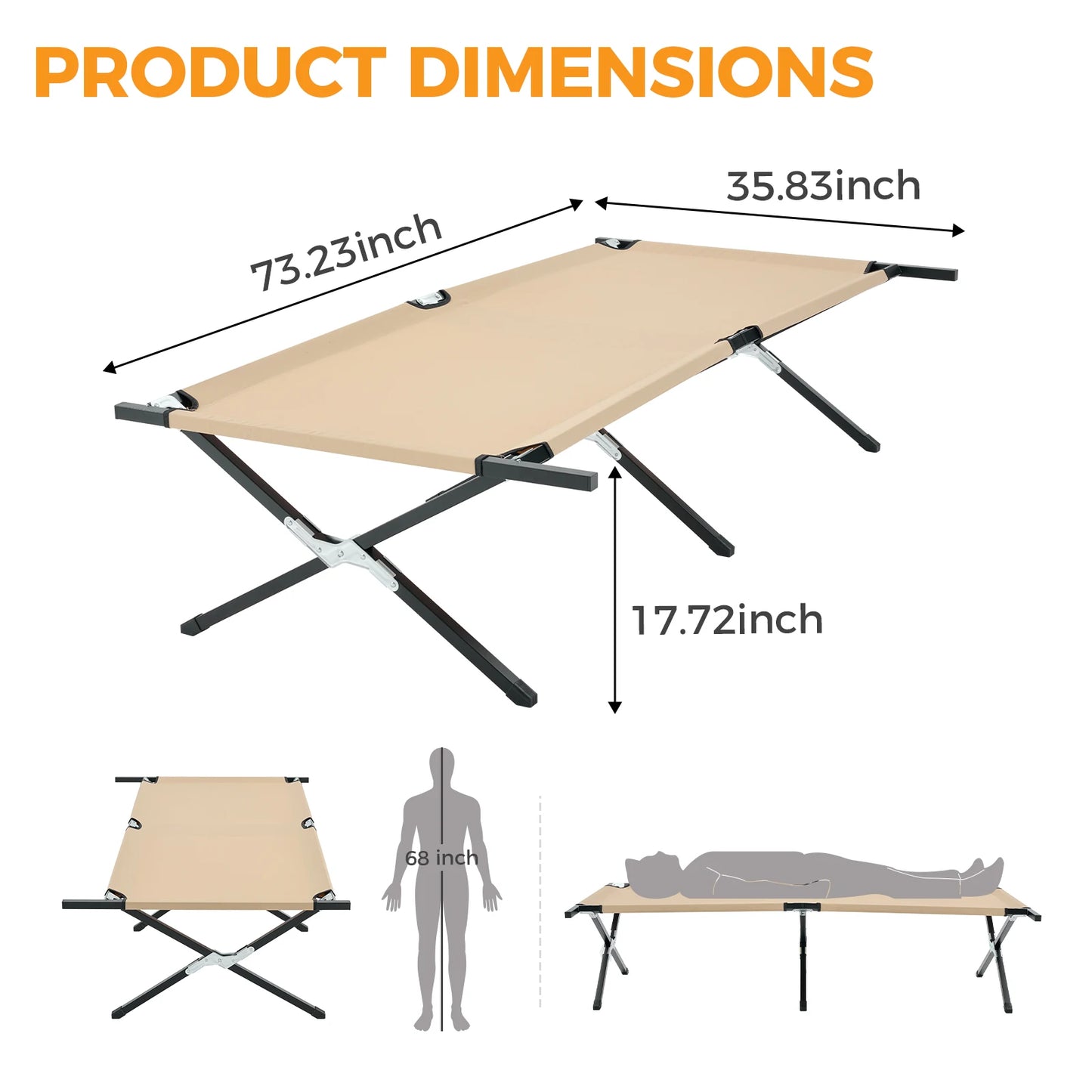 JHK Collapsible Camping Cot Lounge Chair