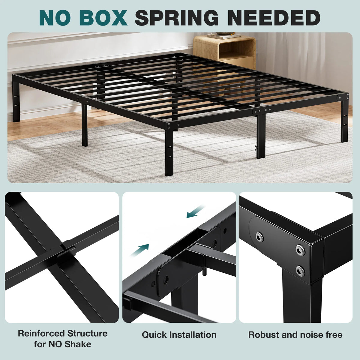 JHK Sturdy Metal Platform Bed Frame With Steel Slats