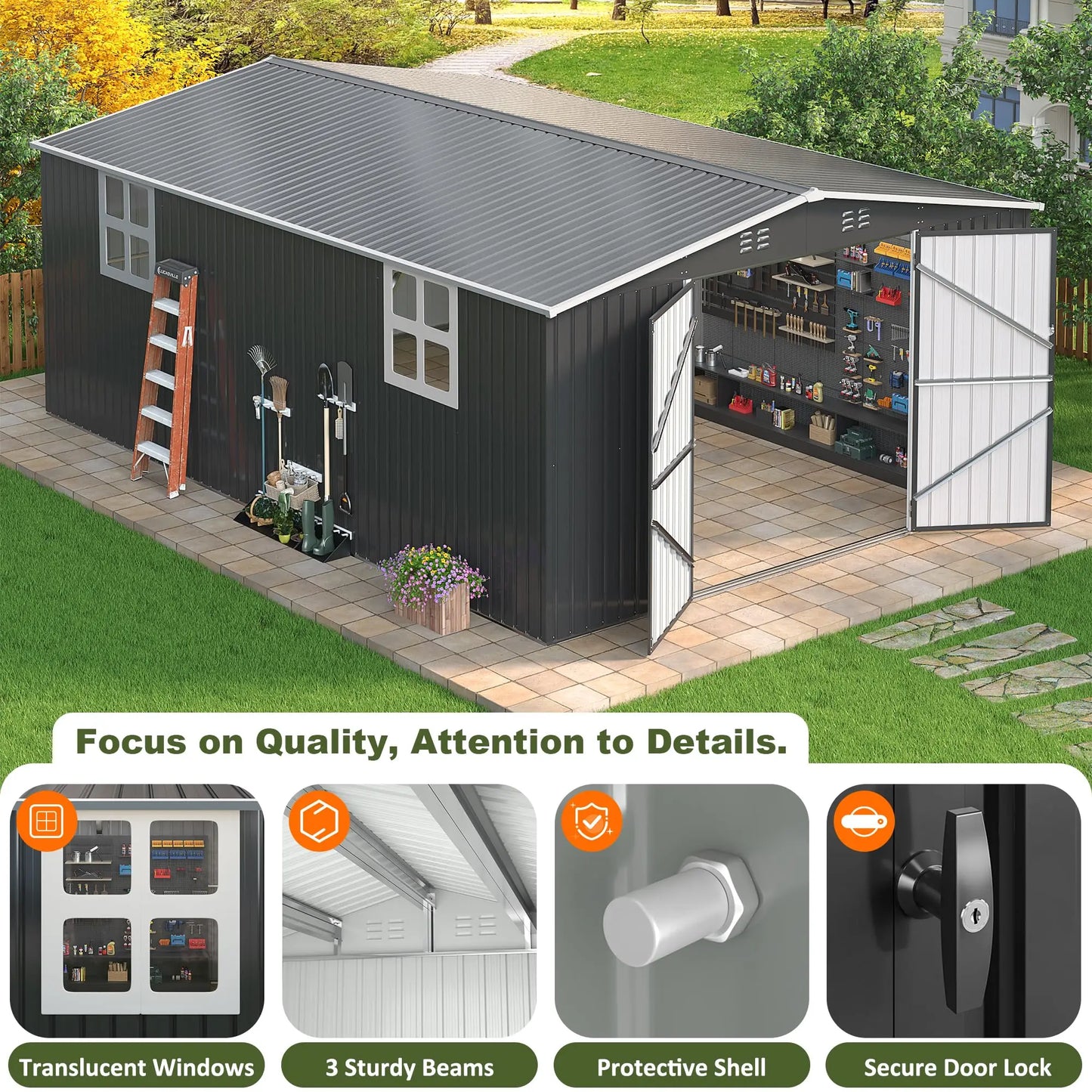 VIWAT Metal Outdoor Storage Shed With Lockable Door