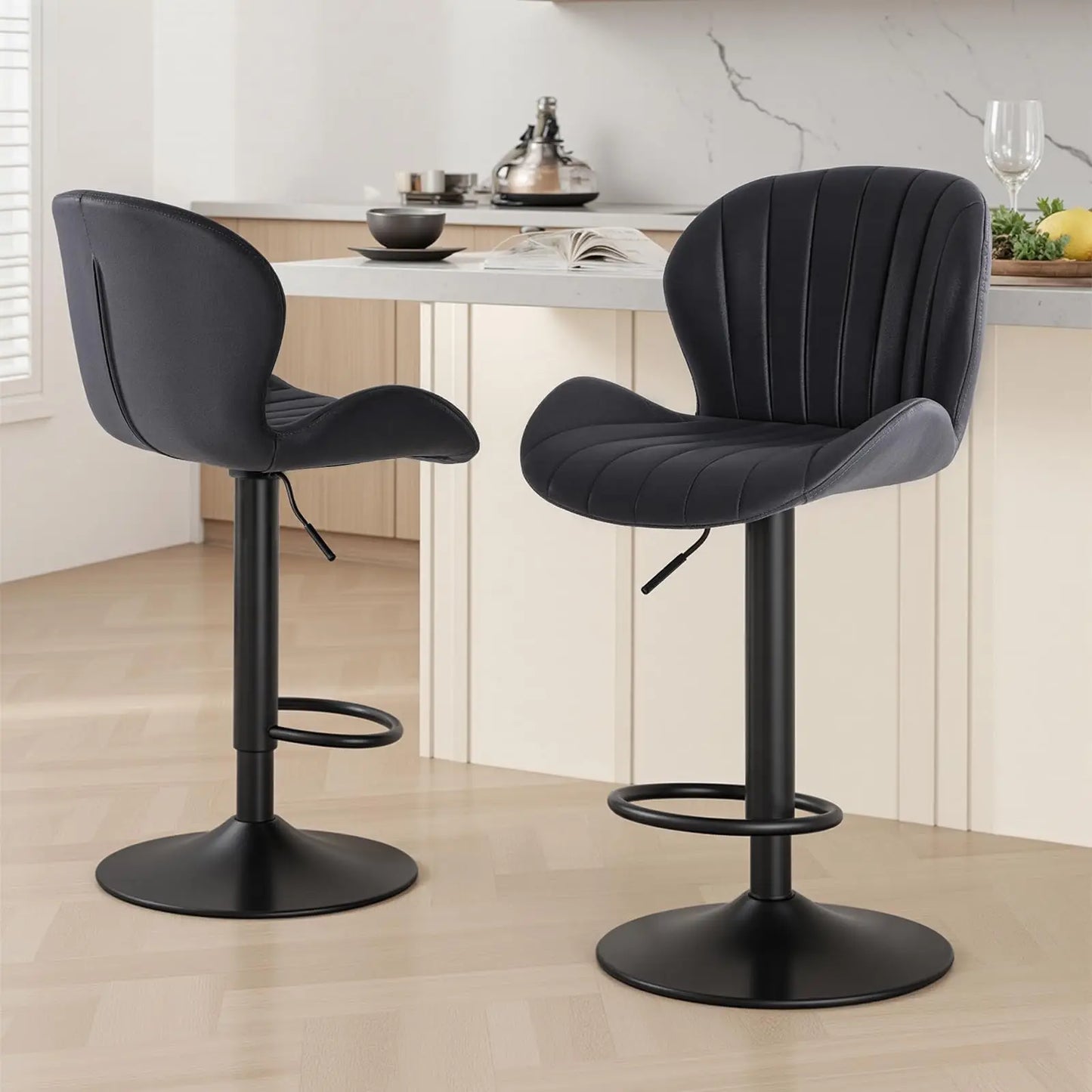 JHK Set of 2 Modern Adjustable Fabric Swivel Dining Chairs