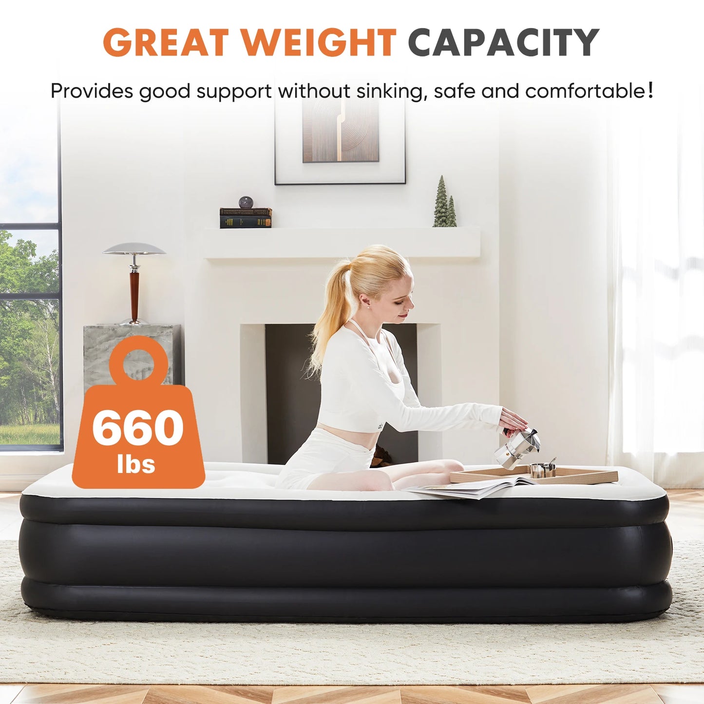 Jhk Portable Air Mattress With Non Slip Bottom For Guests