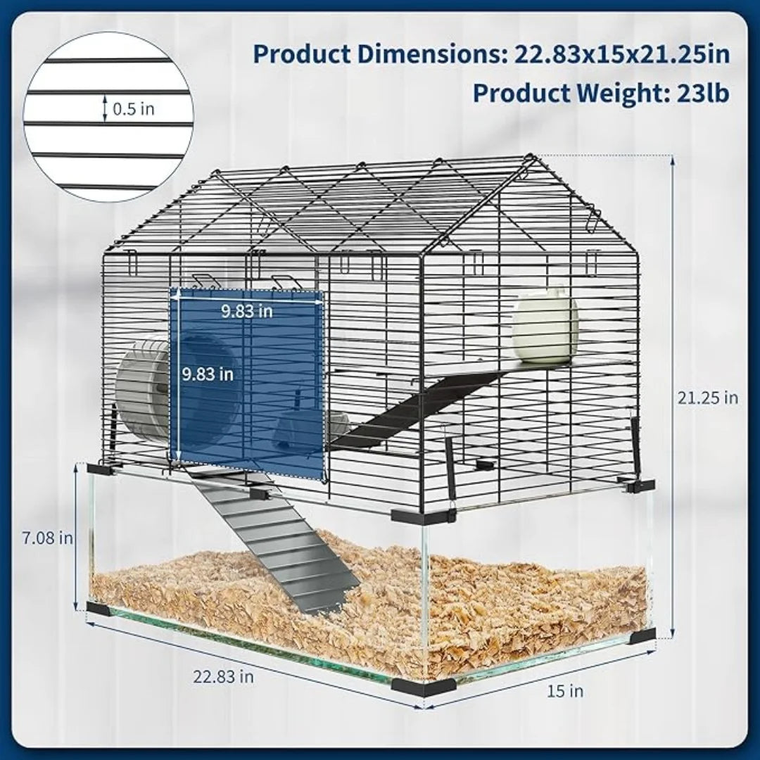 HiMISS 3 Tier Large Hamster Enclosure With Glass Panels