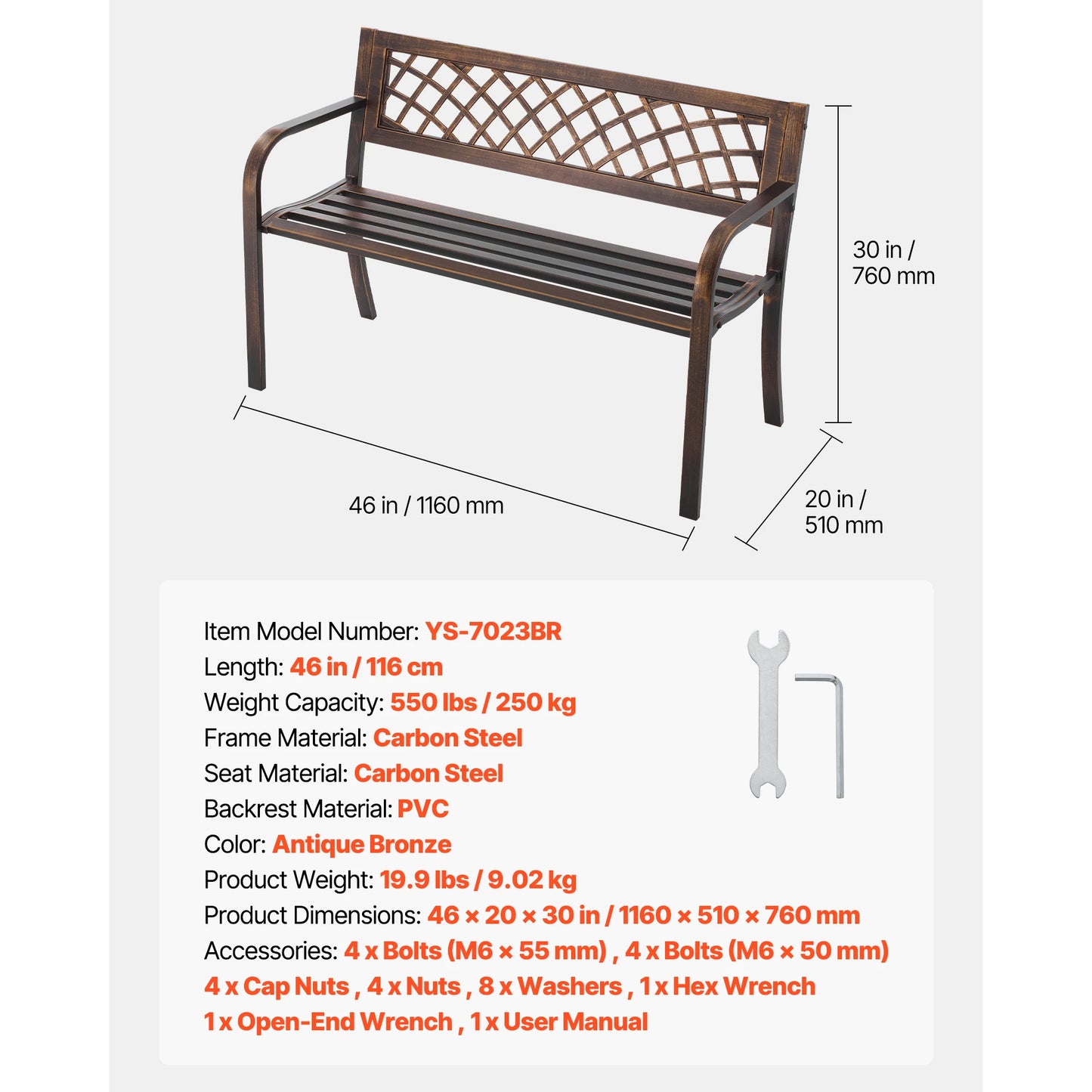 SucceBuy Outdoor Garden Bench Wood And Metal 480 Lb Capacity
