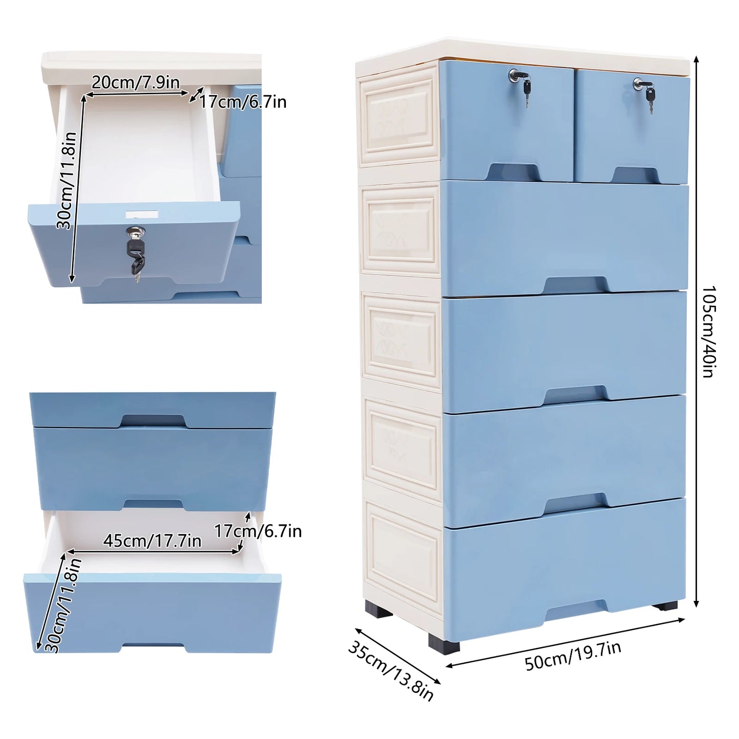 Plastic Six Drawer Dresser Storage Tower For Home Office