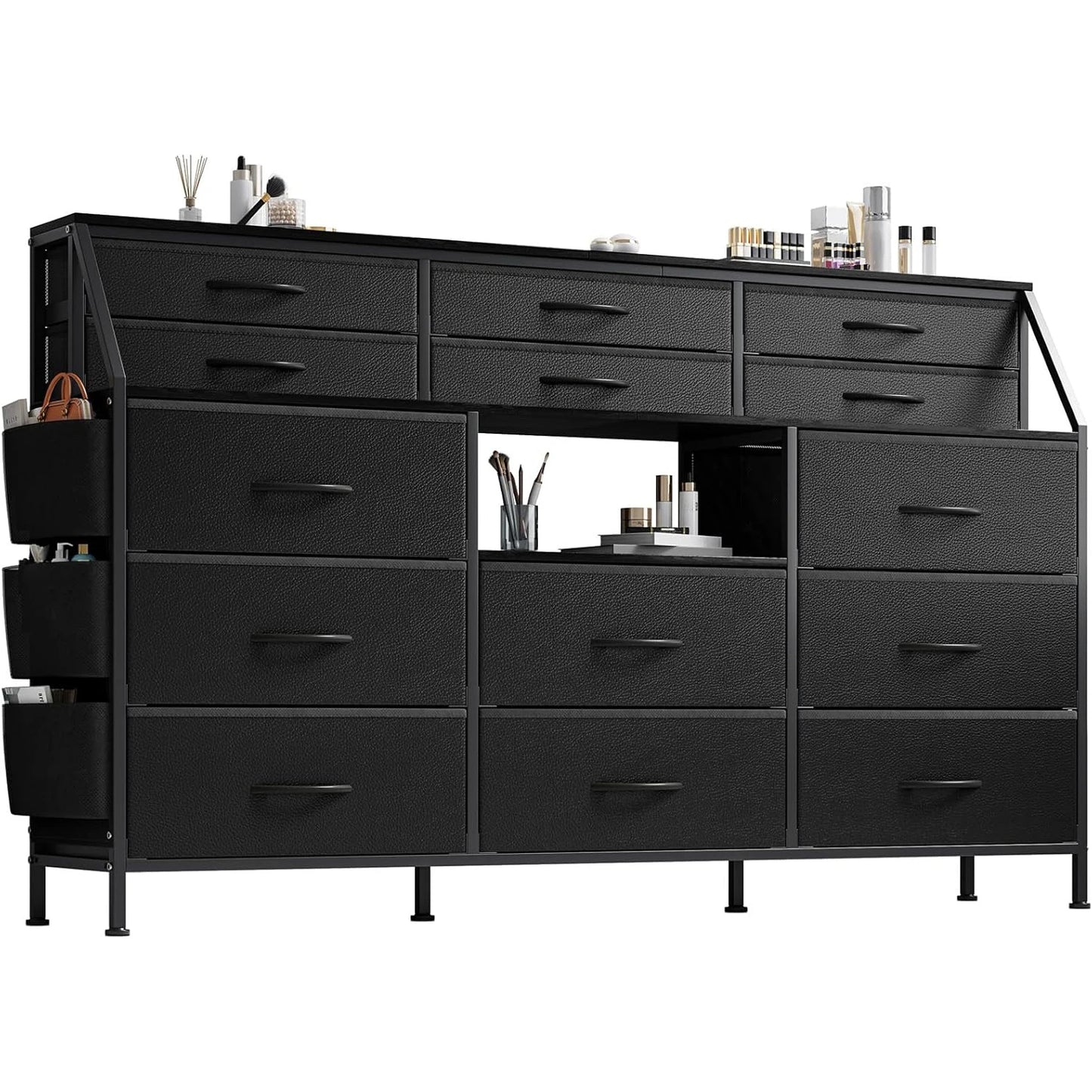 TWISTER.CK 14 Drawer Dresser With Wooden Top And Metal Frame