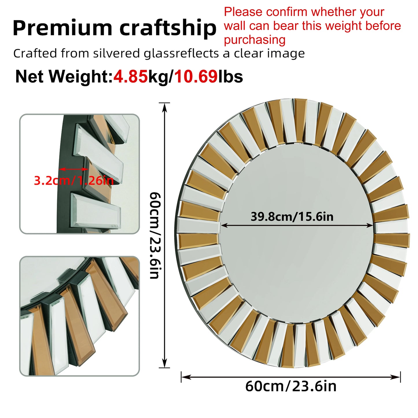 Round Starburst Decorative Wall Mirror For Home Decor