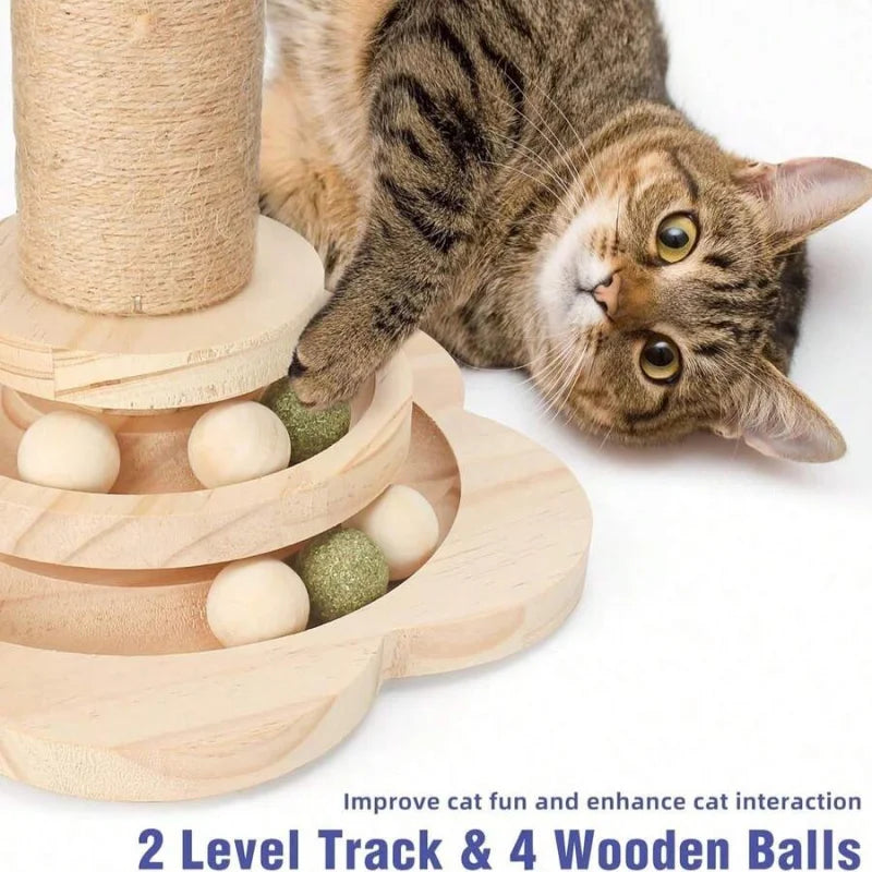 Wood Cat Scratching Post And Interactive Activity Center