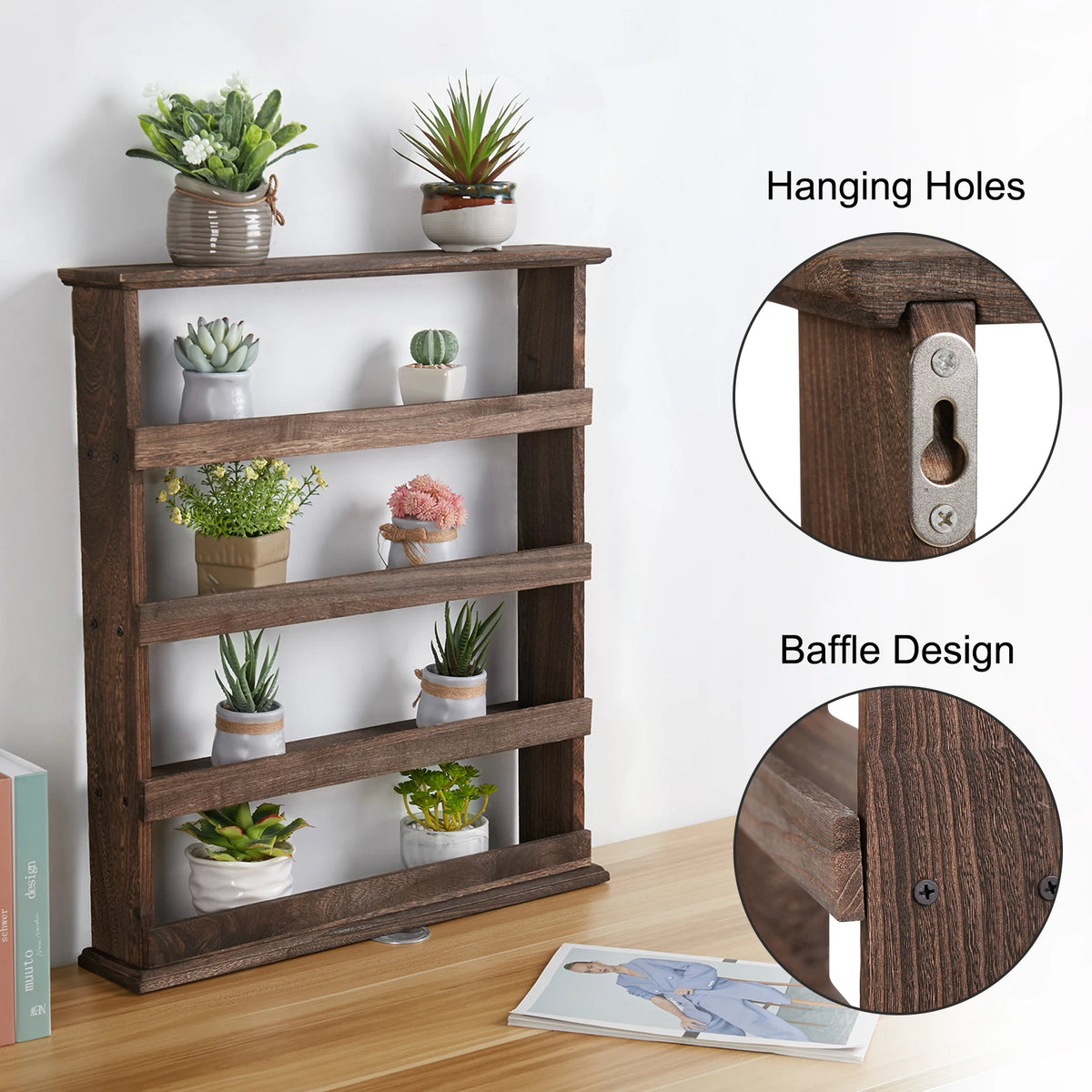 Bamboo Rustic Torched 4-Tier Wall Mount Spice Rack