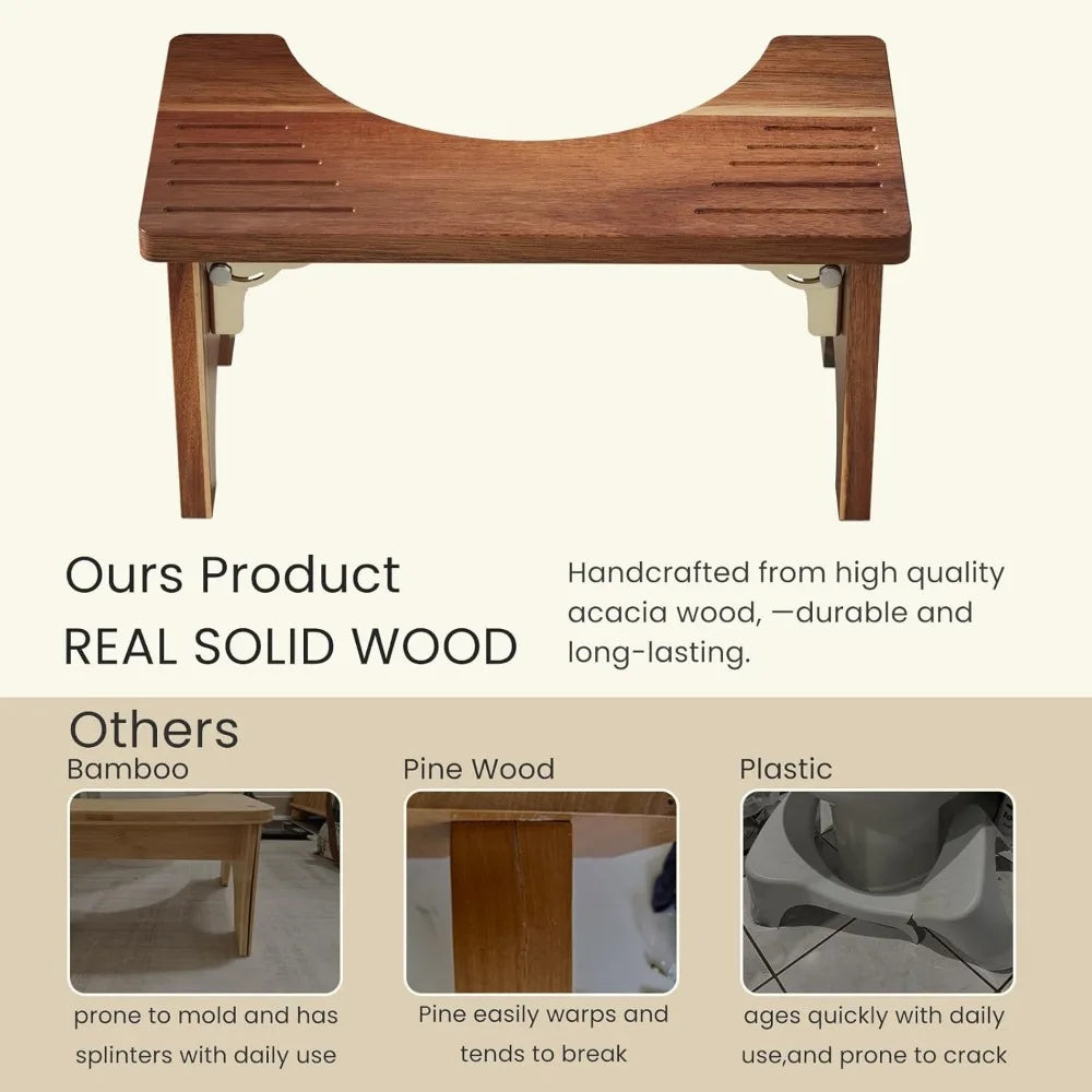 XIUWO Acacia Wood Foldable Squat Stool Non Slip For Adults