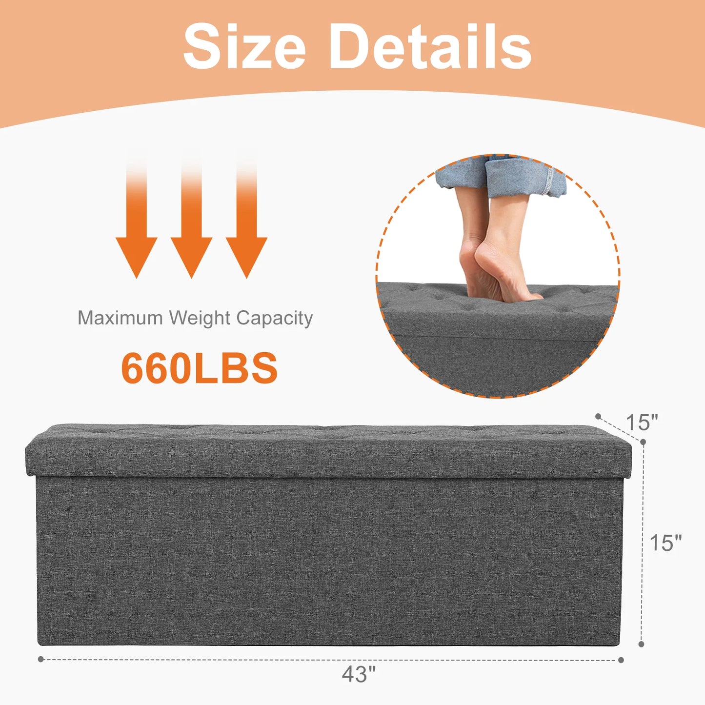 JHK Folding Storage Ottoman Bench For Living Room