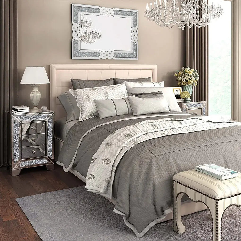 LUVODI Silver Crystal Crush Glass Wall Mirror