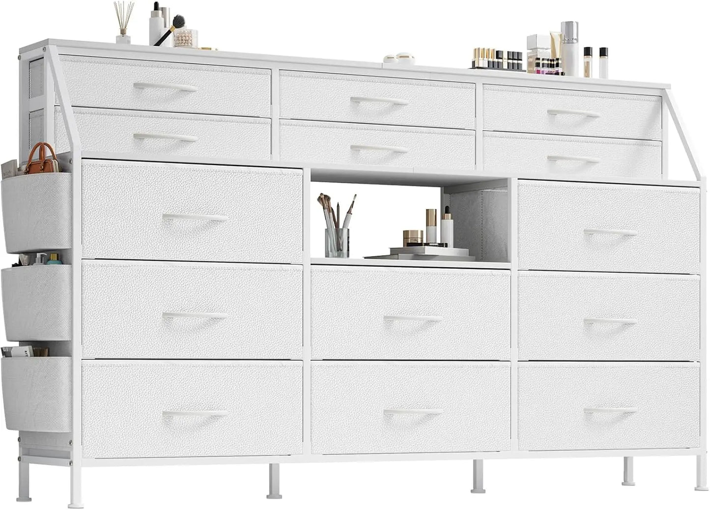TWISTER.CK 14 Drawer Dresser With Wooden Top For Bedroom