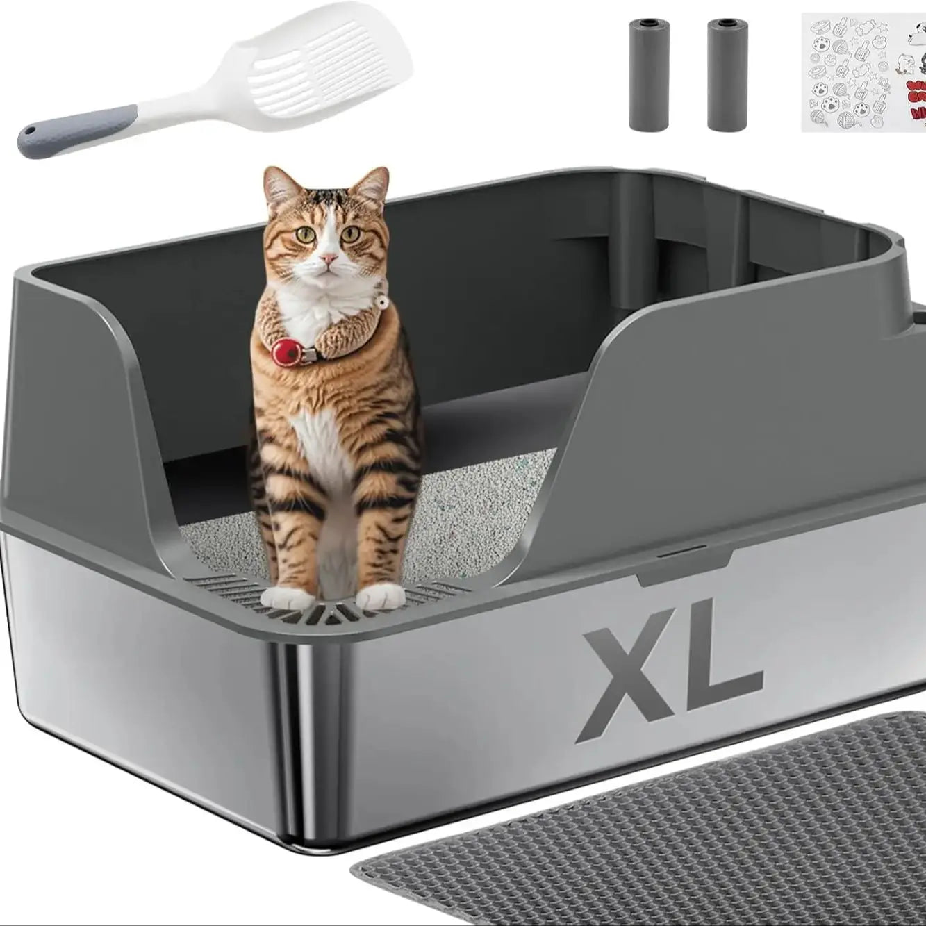 Stainless Steel Cat Litter Box Extra Large Splash Proof