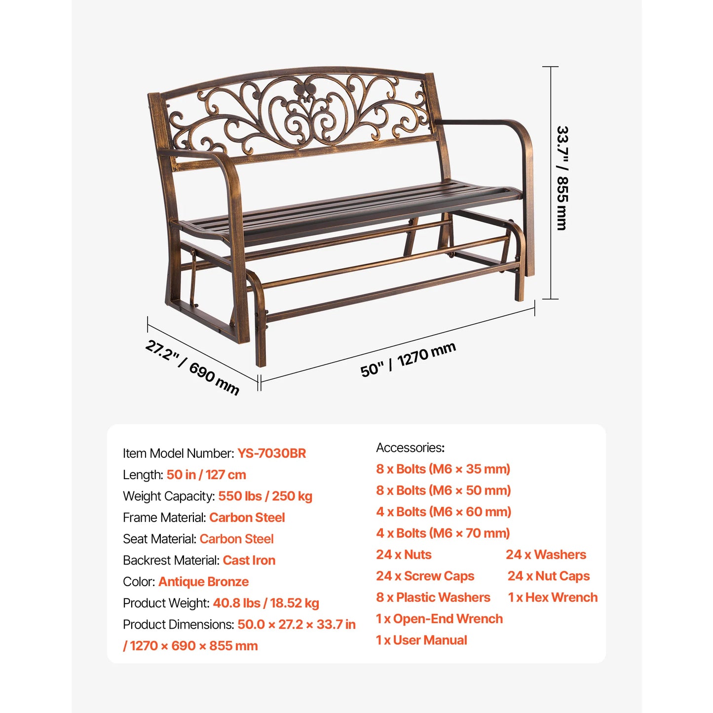 SucceBuy Outdoor Wood And Metal Garden Bench 480 Lb