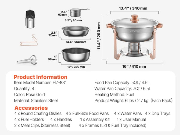 SucceBuy Four Pack Chafer Buffet Set Stainless Steel Warmer