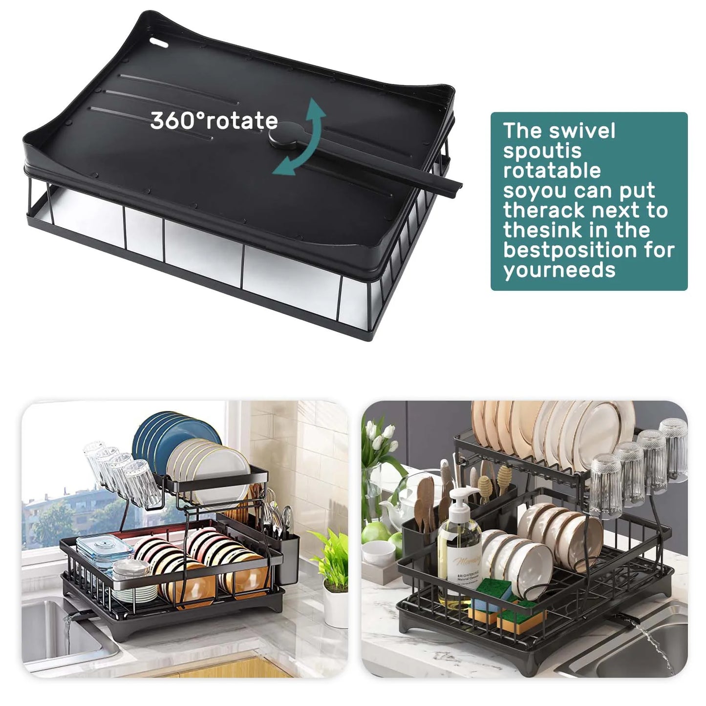 Two Tier Dish Drying Rack For Kitchen Countertop