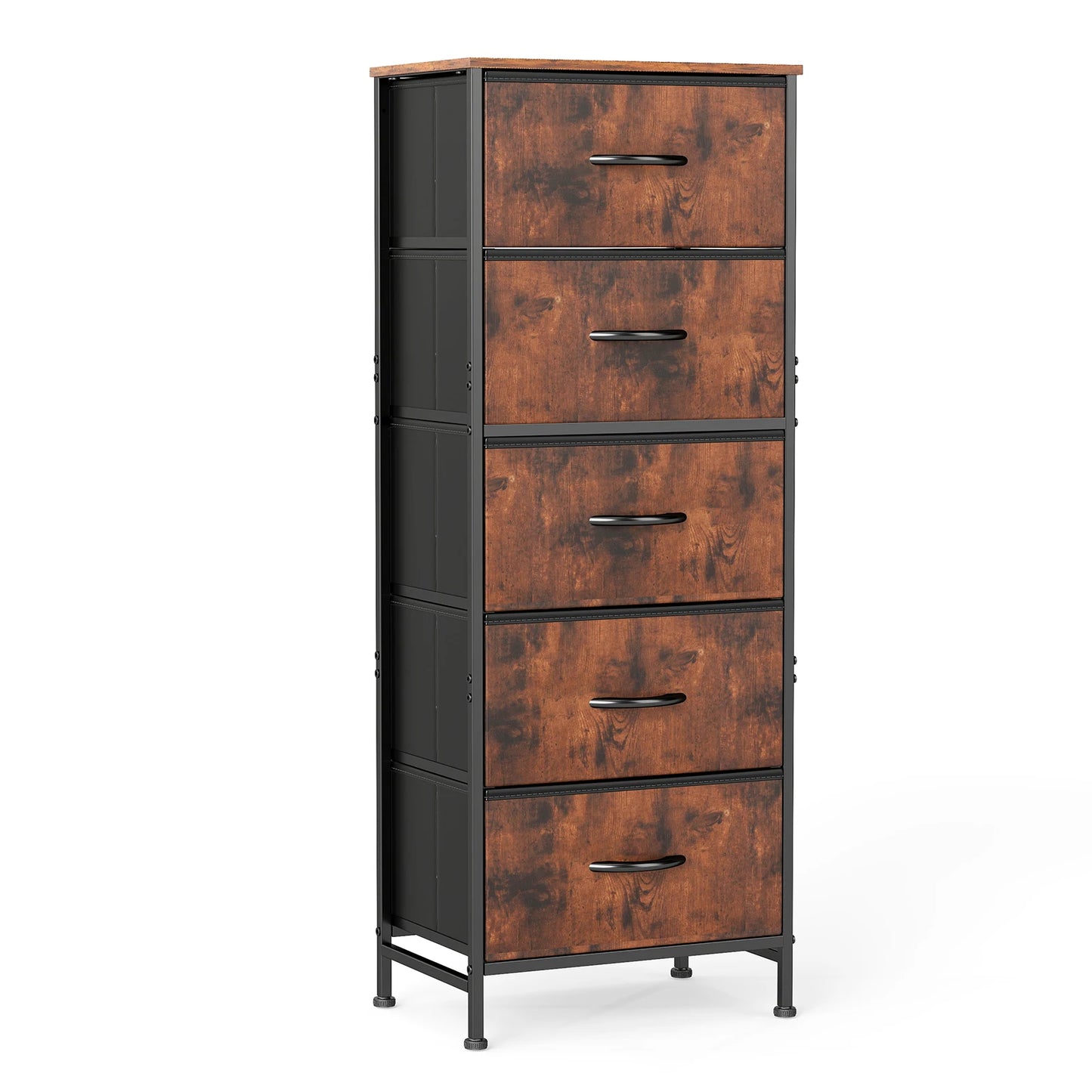 JHK Five Drawer Dresser With Fabric Drawers And Steel Frame