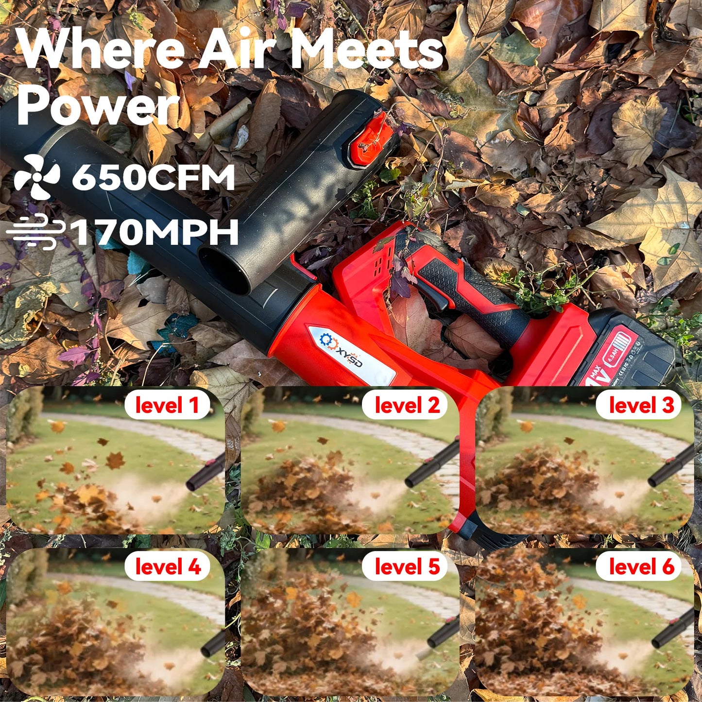 Cordless Leaf Blower 650 CFM With 21V Battery