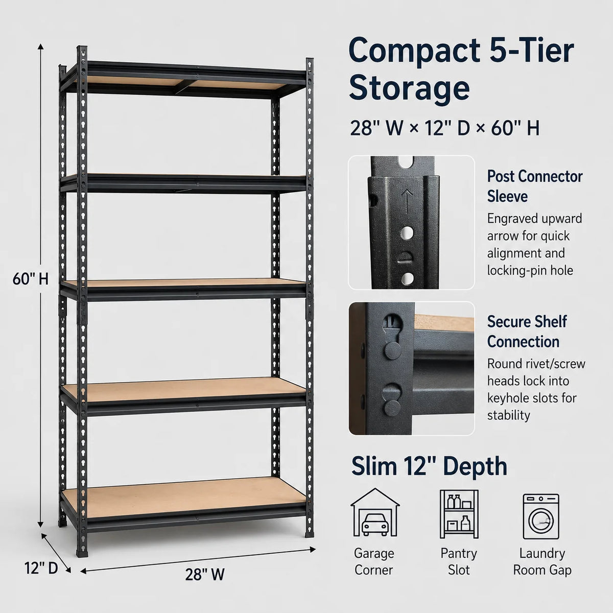 Adjustable 5 Tier Metal Garage Shelving Unit