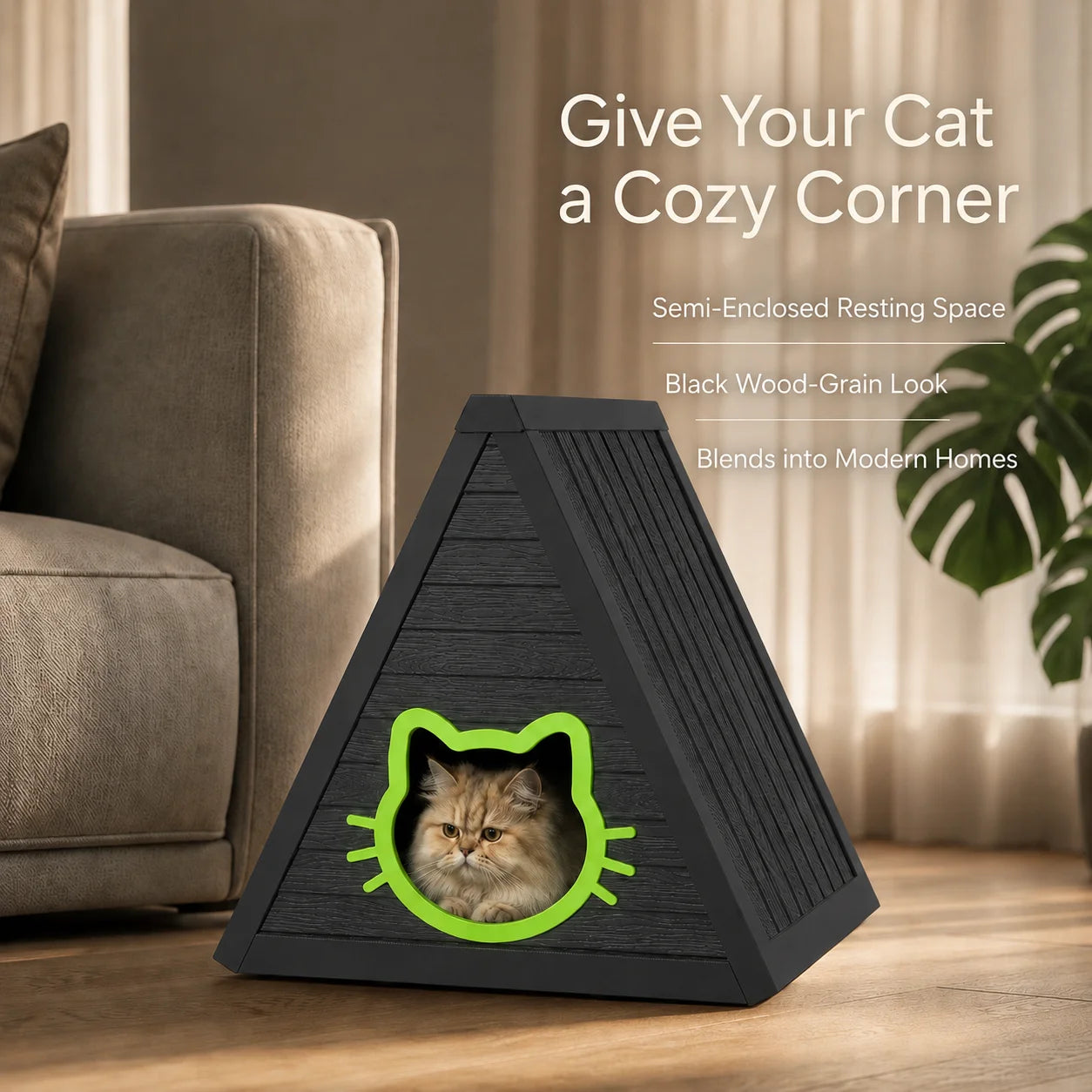 Triangular A Frame Plastic Cat House With Entrance
