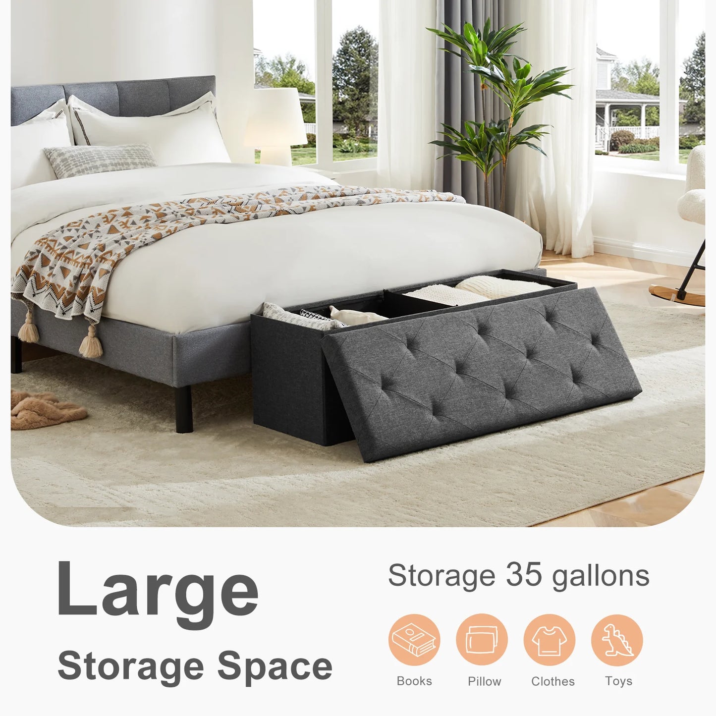 JHK Folding Storage Ottoman Bench For Living Room