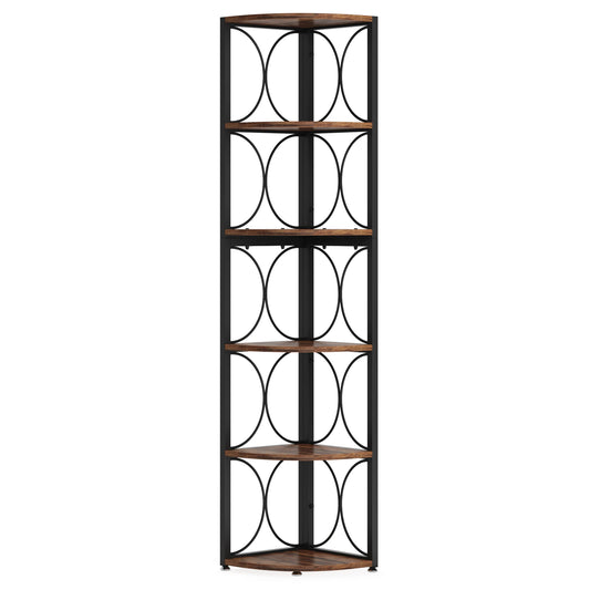 Tribesigns 6 Tier Tall Corner Shelf Rustic Bookshelf