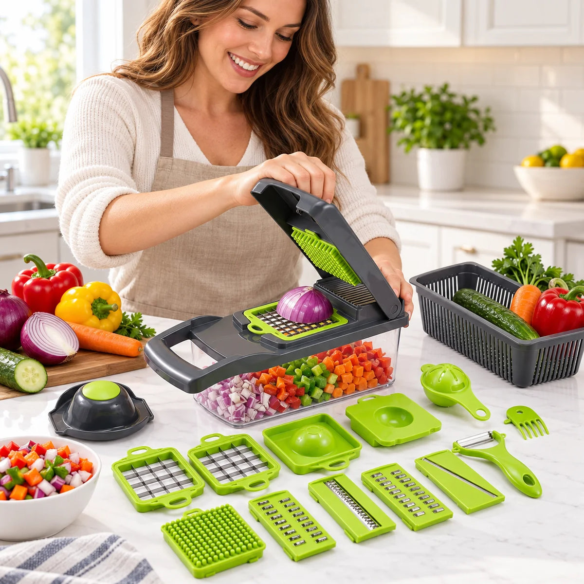 Versatile Vegetable Chopper With 7 Interchangeable Blades