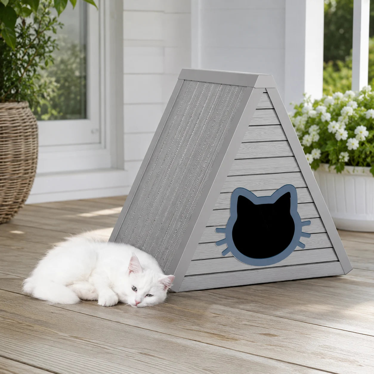 Triangular A Frame Plastic Cat House With Entrance