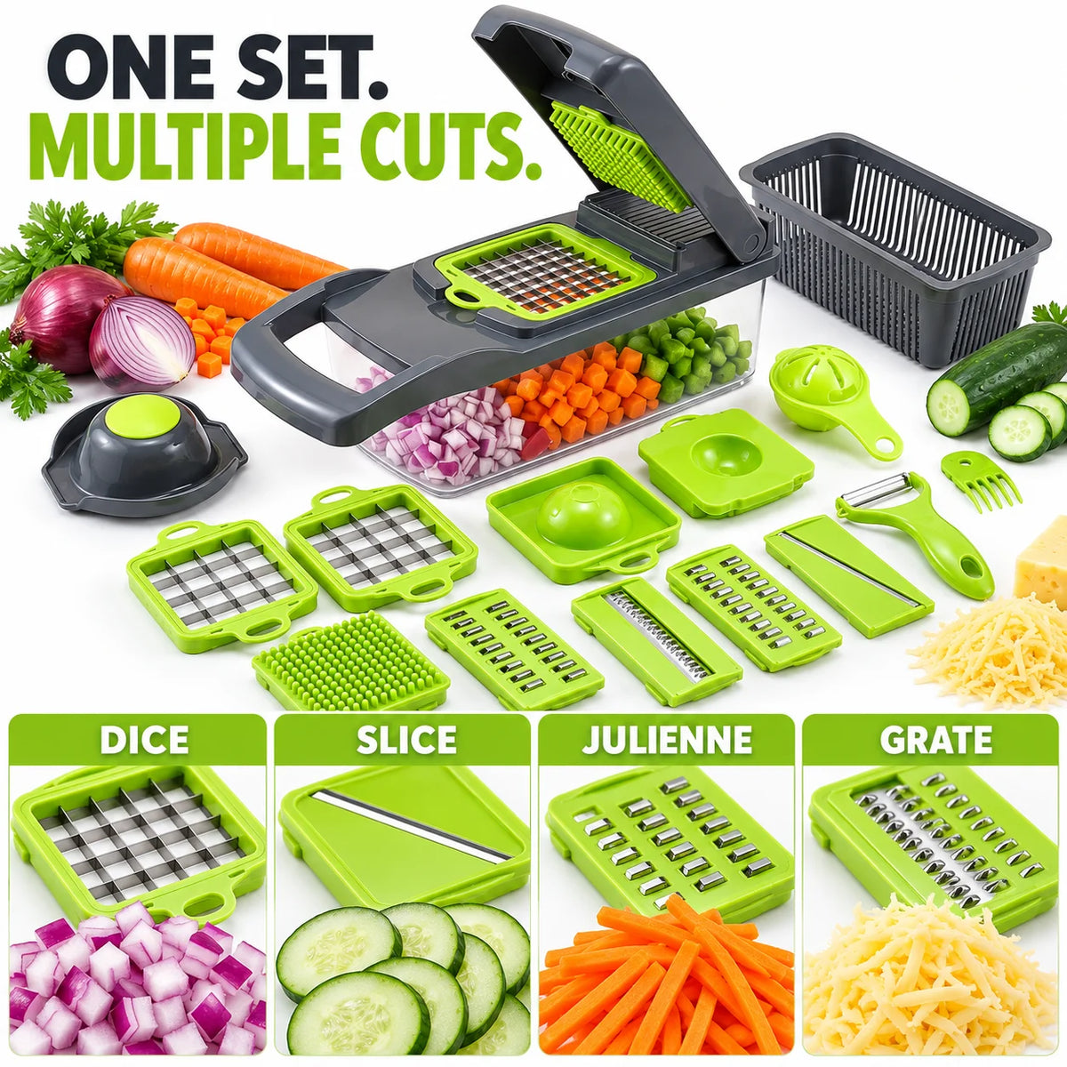 Versatile Vegetable Chopper With 7 Interchangeable Blades