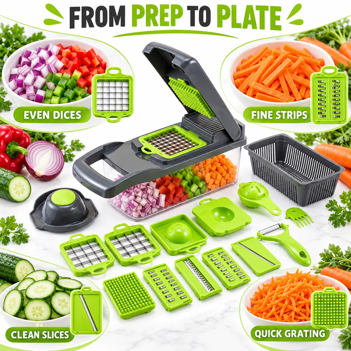 Versatile Vegetable Chopper With 7 Interchangeable Blades