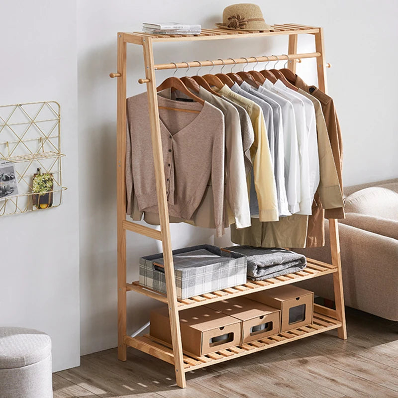 BINGOPAW Bamboo Coat Rack With Top Shelf And Shoe Organizer