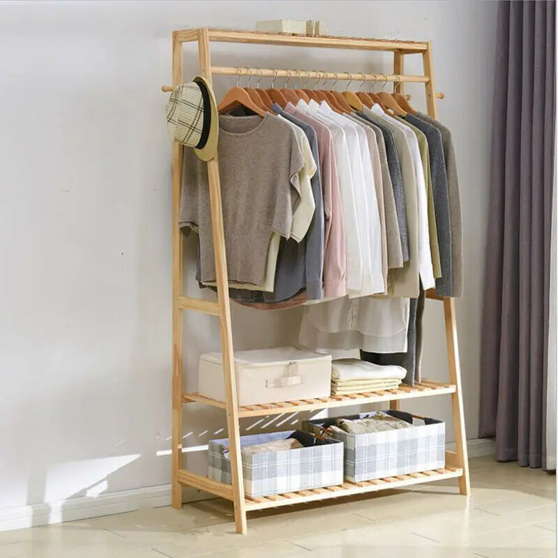 BINGOPAW Bamboo Coat Rack With Top Shelf And Shoe Organizer