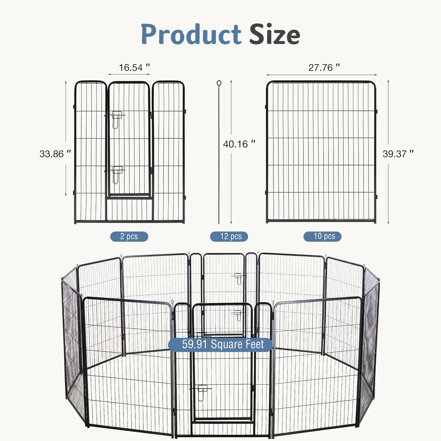 JHK Metal Dog Playpen 12 Panels Foldable Outdoor Fence