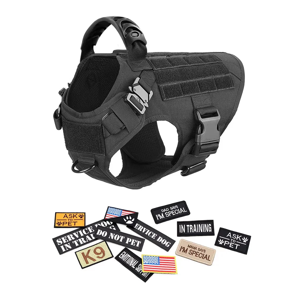 Military Dog Harness Vest Set With Patches For Malinois