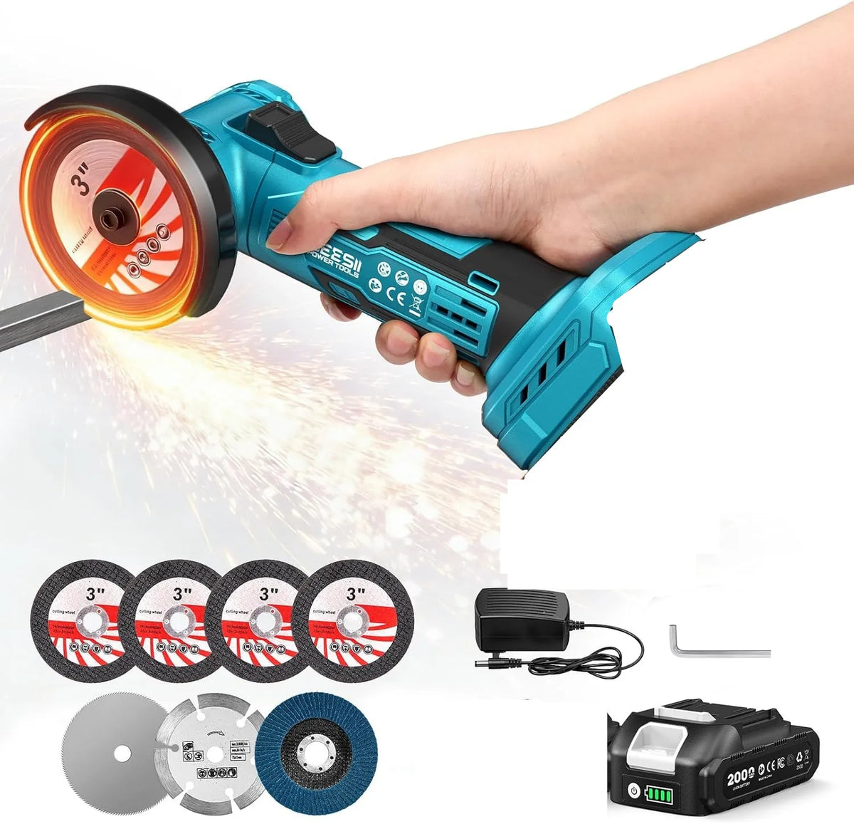 SEESII Cordless Brushless Angle Grinder Tool