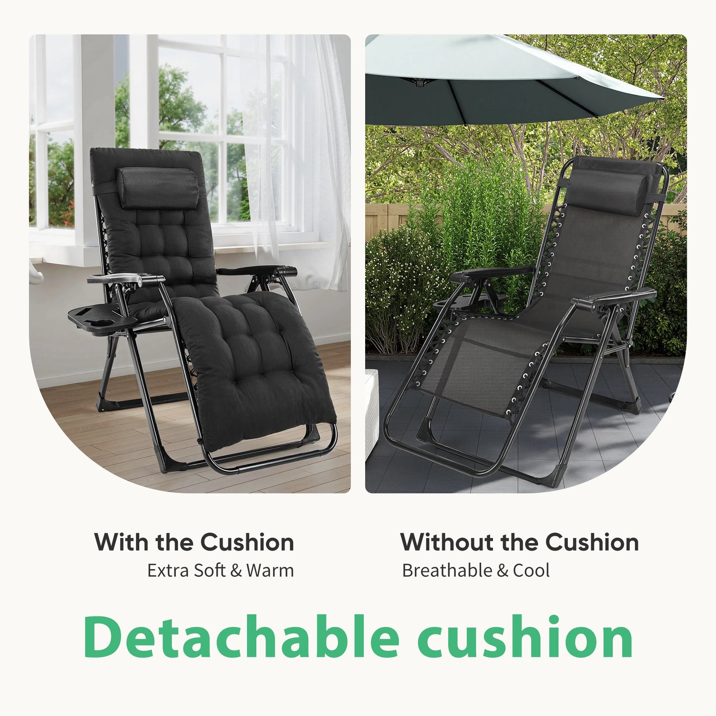 JHK Zero Gravity Recliner Folding Patio Lounge Cup Holder