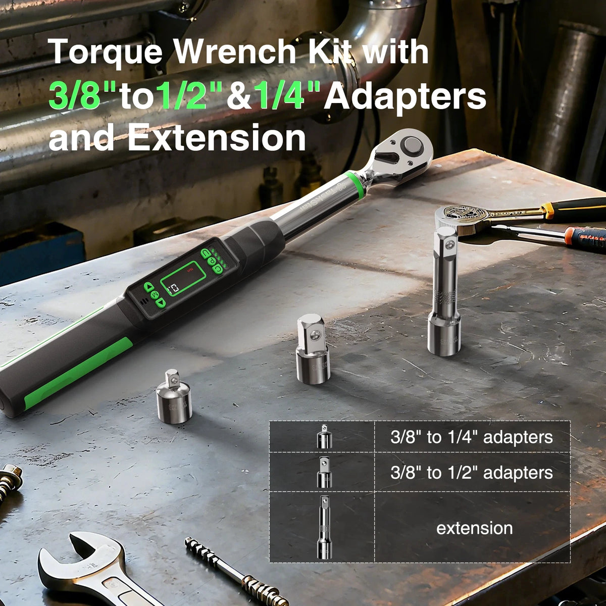 TaskStar Digital Torque Wrench With Dual Alarm And Adapters