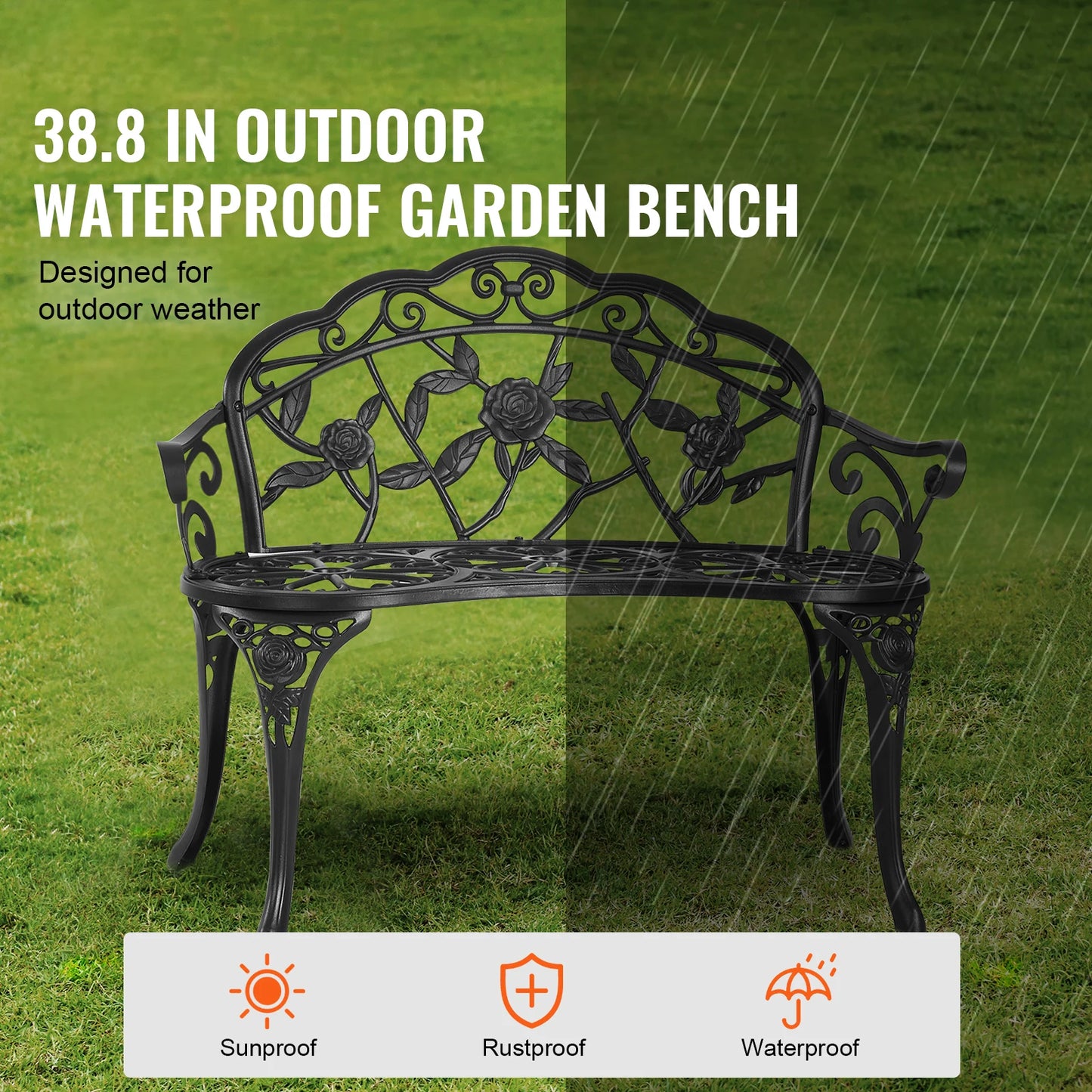 SucceBuy Outdoor Wood And Metal Garden Bench 480 Lb