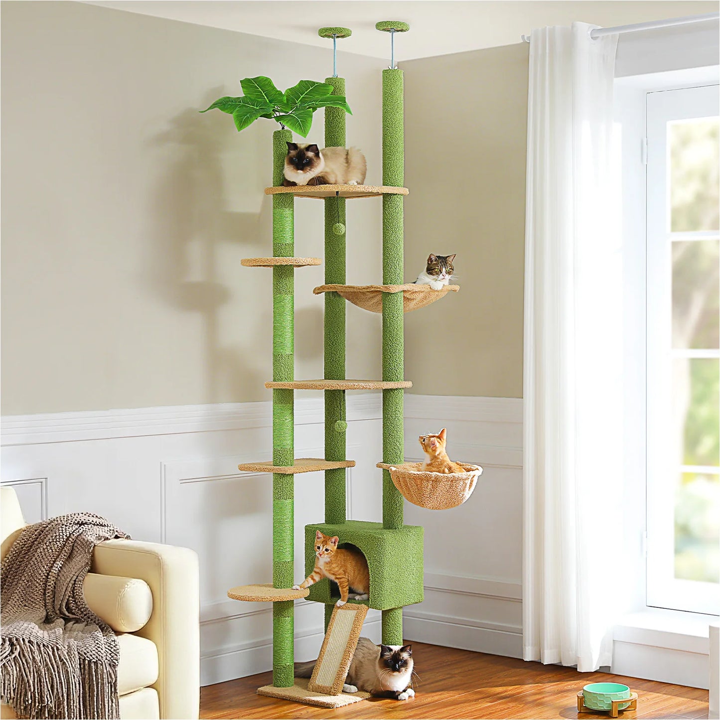 PAWZ Road Height Adjustable Wooden Cat Tree With Hammock