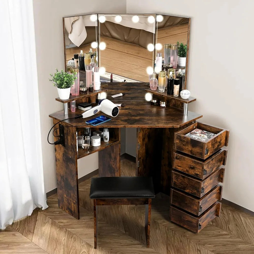 MOYU Vanity With Lights Makeup Desk With Power Outlet