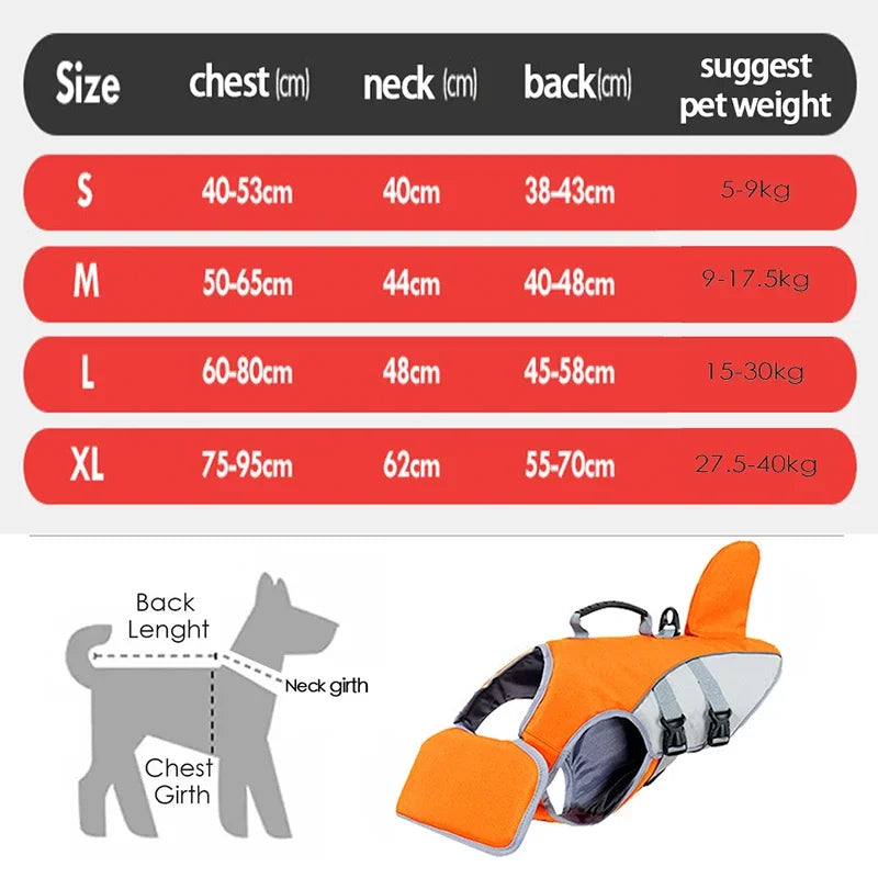Dog Life Jacket Shark Fin Safety Vest, Adjustable For Pool