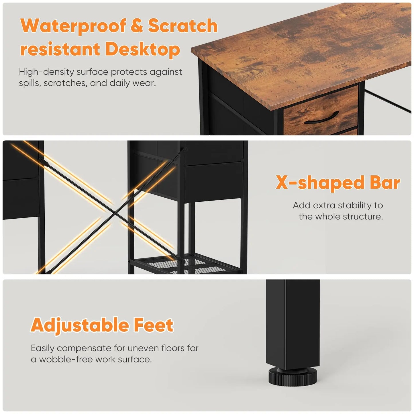 JHK Computer Desk With 4 Drawers And Mesh Shelf
