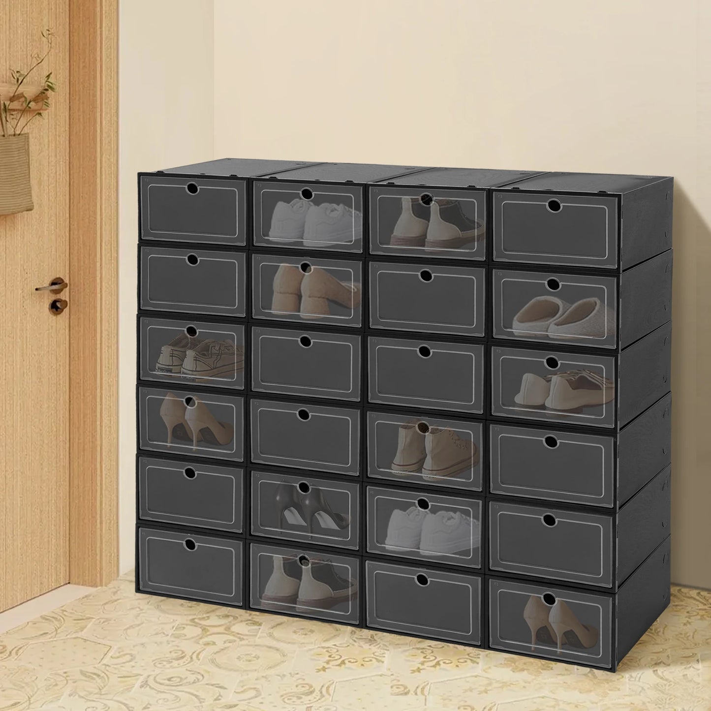 24 Pack Flip Top Shoe Boxes Stackable Closet Organization