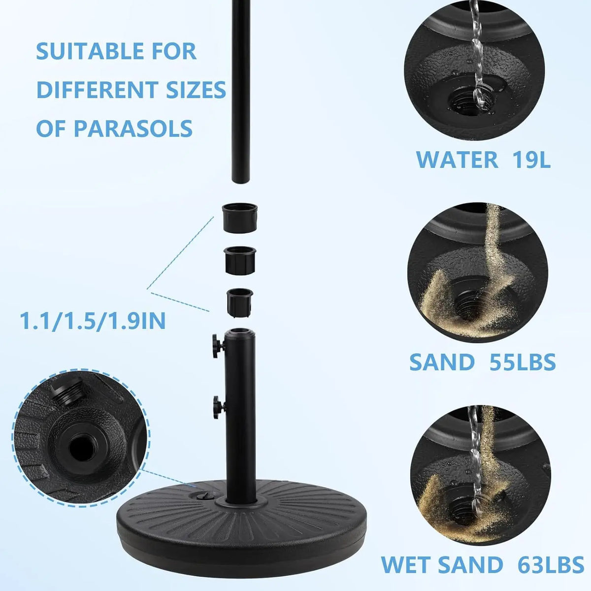 Adjustable Weighted Outdoor Umbrella Base With Wind Anchor