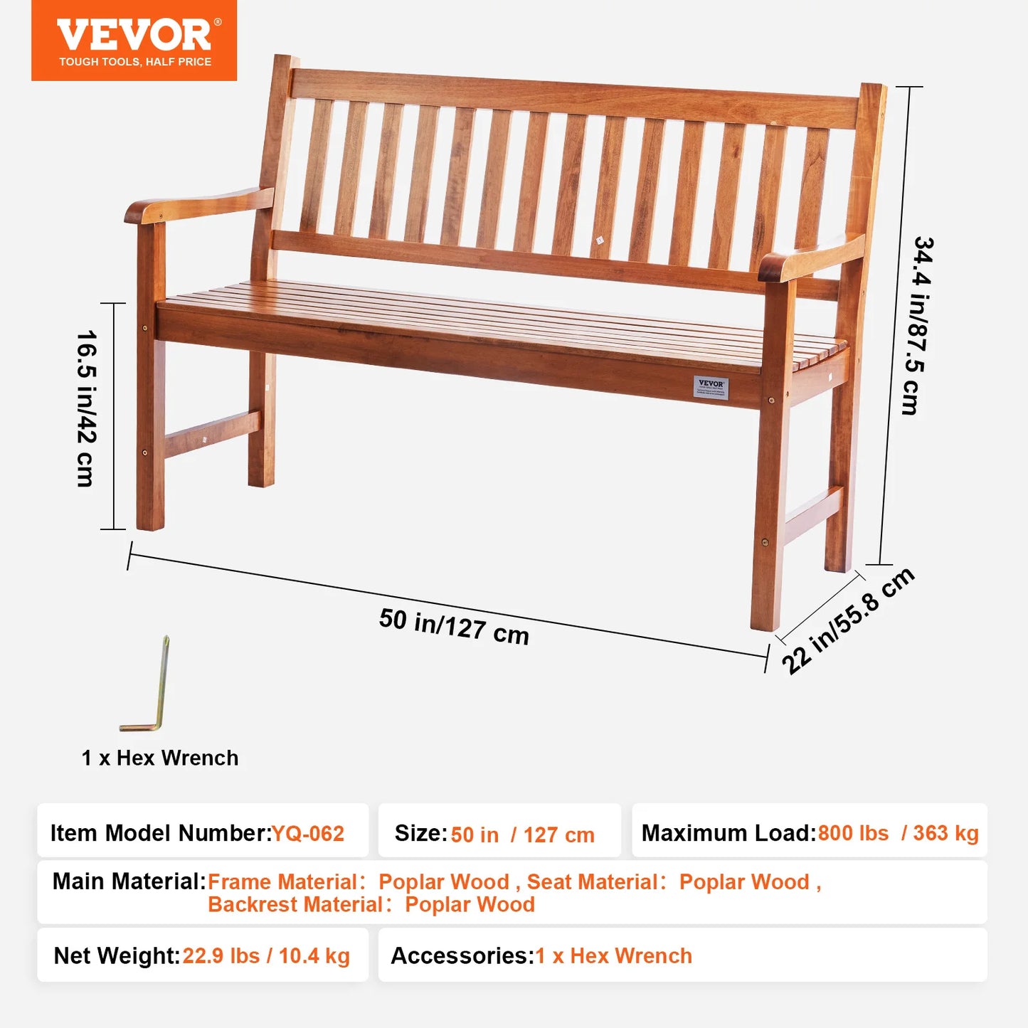 SucceBuy Outdoor Garden Bench Wood And Metal 480 Lb Capacity
