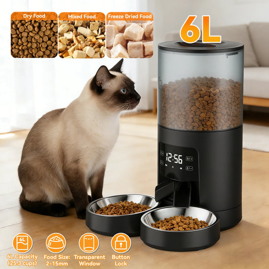 Automatic Cat Feeder With Two Bowls Timed Dispenser