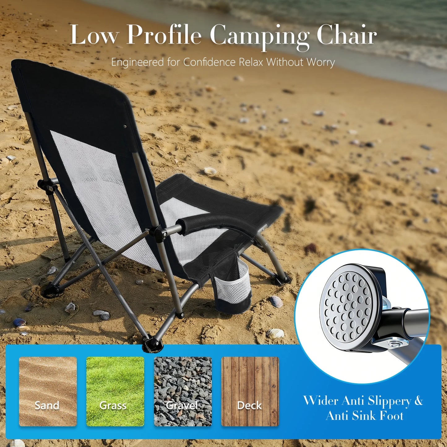 JHK Outdoor Portable Folding Beach Chair With Cup Holder